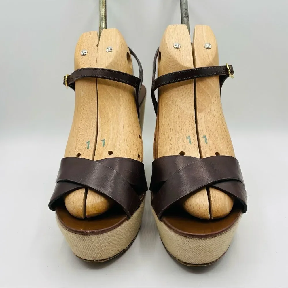 J. Crew Brown Leather Wedge Sandals